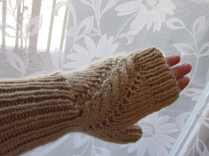 Hand-knitted Fingerless Gloves Mittens Arm Warmers with Beautiful Ornament image 1