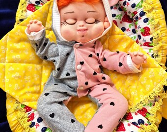 Handmade Fabric Baby Doll Set with Colorful Outfits, Baby Nest, Bed Blanket & Pillows Dress Up Stuffed Doll Changeable Clothes Gift for Girl