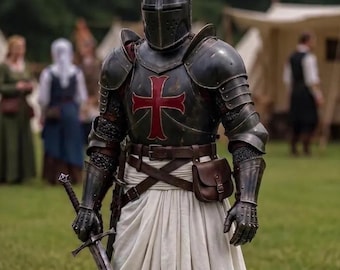 Armadura de Templario Negro, Traje de Cruzado Medieval, Armadura de Acero Vestible de Caballero Gótico, LARP Cosplay