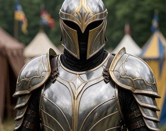 Armadura de caballero medieval, diseño de acero y latón grabado, disfraz gótico para LARP y cosplay, armadura vikinga.