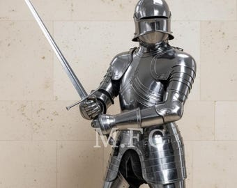 Traje completo de caballero medieval, armadura de acero, conjunto gótico de armadura de acero para LARP y cosplay