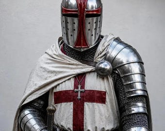 Armadura de caballero templario, disfraz vikingo medieval de cruzado para feria renacentista.