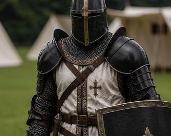 Armadura de caballero templario medieval, disfraz de acero de cruzado vikingo, armadura ponible para LARP y cosplay.