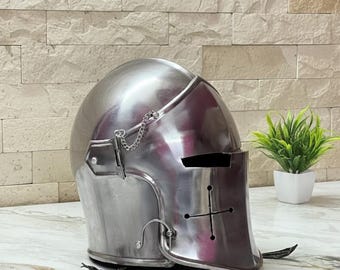 Handmade Steel Knight Helmet | Crusader Barbuta Armor, Cosplay Display