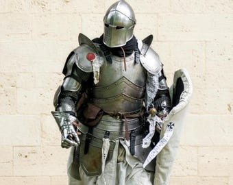 Armadura de caballero medieval Barbuta, disfraz de cruzado de acero para cosplay, decoración, regalo, exhibición y fantasía.