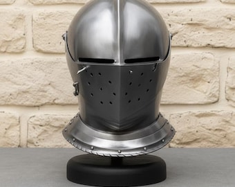 Medieval Knight Steel Helmet Visored Armor, Cosplay LARP, decor Halloween gift, Display