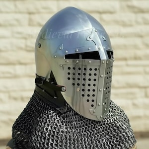 Medieval Steel Crusader Knight Helmet with Chainmail & Display decor gifting, cosplay