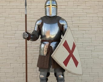Handmade Medieval Crusader Knight Full Armor Set: Steel Templar Suit