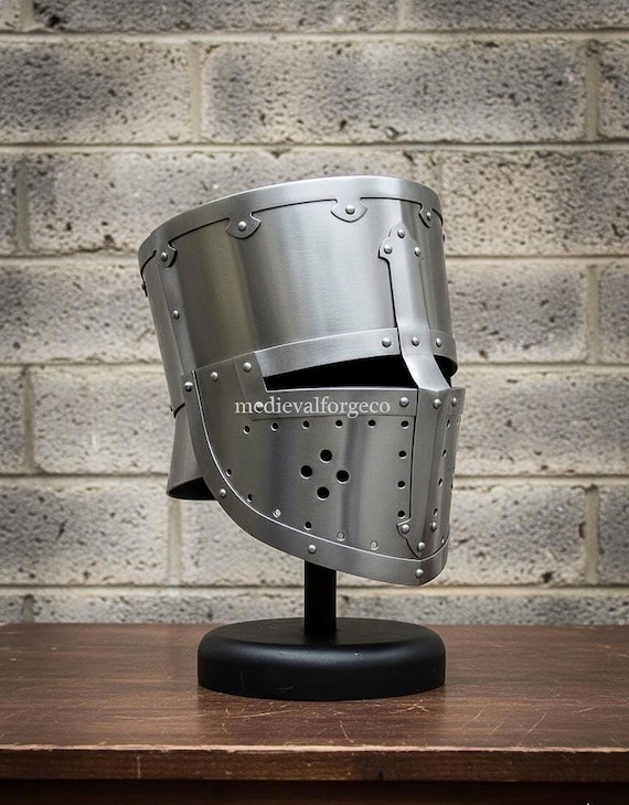 Medieval Flat Top Helmet Century Knight Steel Crusader Armor Helmet LARP, SCA, Cosplay, Gifting