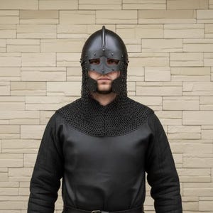 Black Viking Spangenhelm | Handmade Medieval Norse Helmet with Chainmail image 7