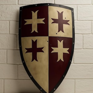 Middeleeuws Crusader-verwarmingsschild | Tempelierskruis ridderschild | Handgemaakt staal en hout