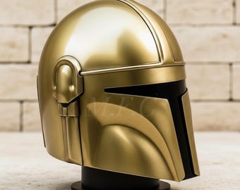 Gold Mandalorian Handmade Steel Helmet | Adult Size Brass Gold Finish