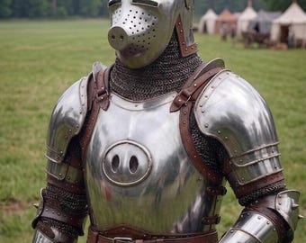 Medieval Pig Face Armor Suit Bascinet Knight Buhurt LARP Costume Gothic Cosplay Armor Helmet