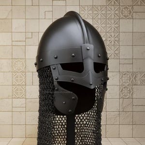 Black Viking Spangenhelm | Handmade Medieval Norse Helmet with Chainmail image 1