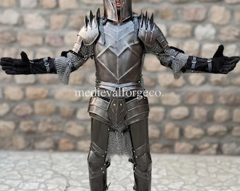 Traje de armadura de cuerpo completo de acero medieval hecho a mano, disfraz LARP, armadura de cosplay de caballero gótico y regalo