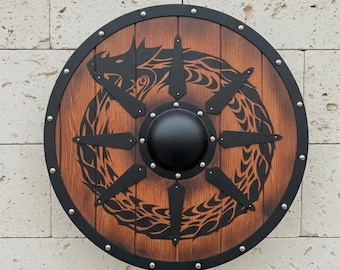 Handmade Viking Jormungandr Wooden Shield | Norse Decor & wall decor, halloween gift