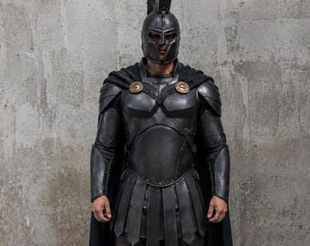 Black Spartan Greek Warrior Armor Handmade Steel Ancient Full Armor Wearable LARP Cosplay Costume