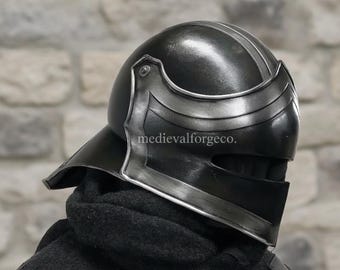 Black Steel sallet Helmet Handmade Fantasy Armor Helmet Gothic Knight Cosplay & LARP, Costume