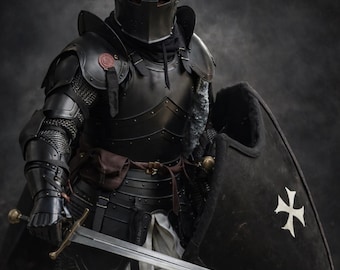 Barbuta Wearable Gothic Black Armor Medieval Knight Costume Dark Plate Italian Crusader LARP Cosplay
