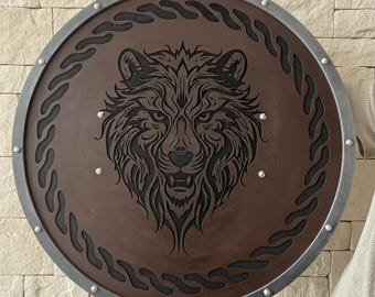 Engraved Viking Bear Shield: Celtic Knot, Handmade Wooden Decor and for cosplay, halloween gift