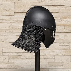Black Viking Spangenhelm | Handmade Medieval Norse Helmet with Chainmail image 6