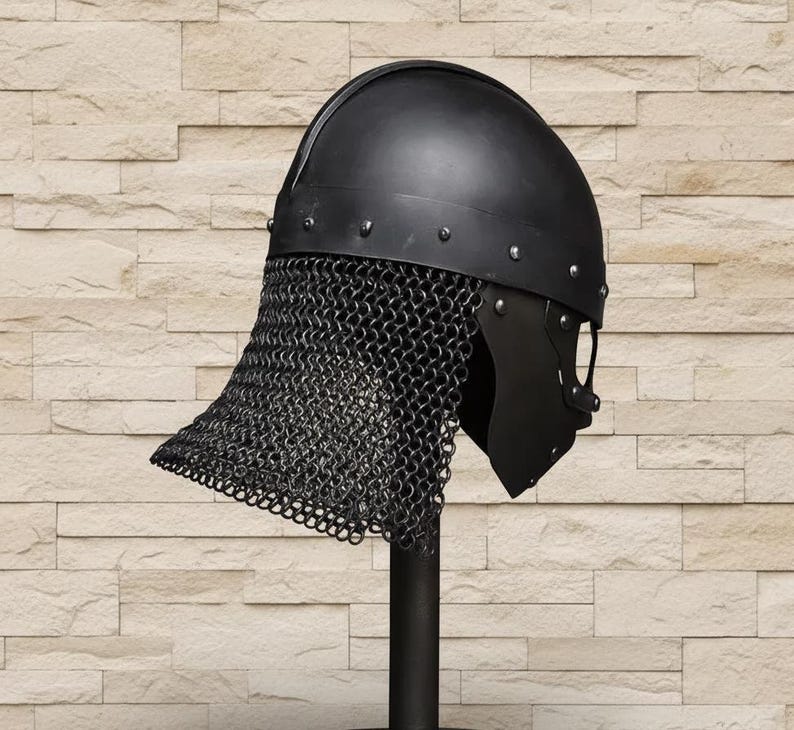 Black Viking Spangenhelm | Handmade Medieval Norse Helmet with Chainmail image 6