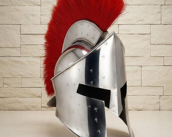 Handmade Spartan Helmet Polished Steel Corinthian Helmet with Red Crest for cosplay & Decor
