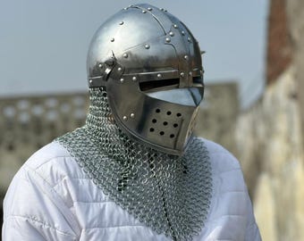 Medieval Knight Wearable Helmet Crusader Handmade Armor Helm for Cosplay, LARP, Reenactment, Display, Gift