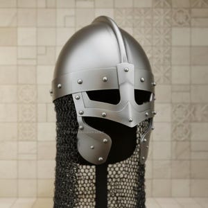 Black Viking Spangenhelm | Handmade Medieval Norse Helmet with Chainmail image 8