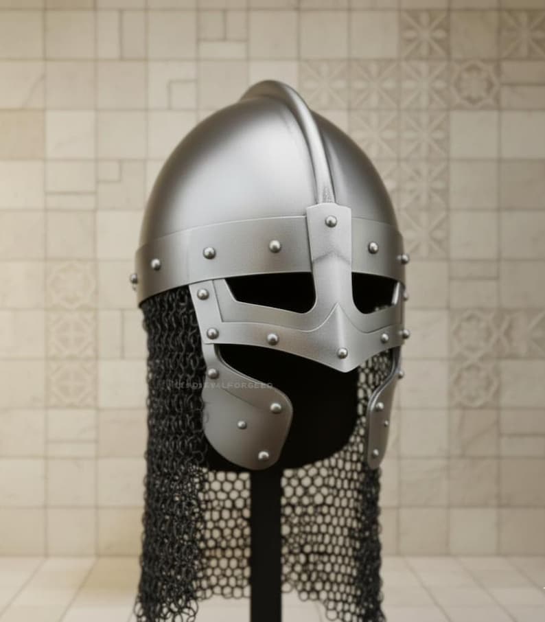 Black Viking Spangenhelm | Handmade Medieval Norse Helmet with Chainmail image 8