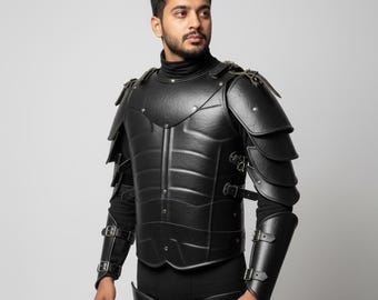 Handmade Black Leather Armor Set | Medieval LARP Cosplay Costume
