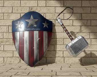 Captain America Medieval Shield And Hammer combo | Handmade Steel Battle Shield