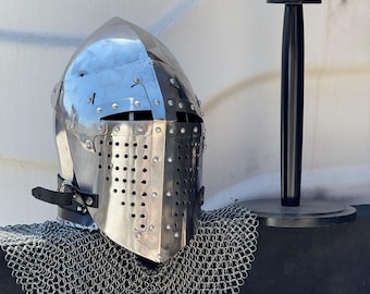 Casco medieval de cota de malla, armadura de acero de caballero cruzado, casco para LARP y cosplay
