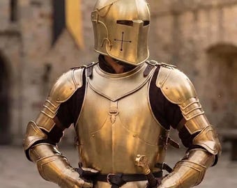 Medieval Knight Golden Crown Barbuta Wearable Armor Crusader Costume for Cosplay & Gift, Display, Fantasy