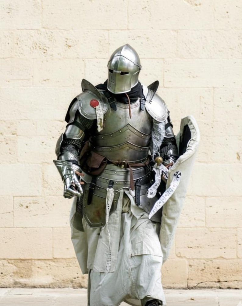 Medieval Knight Barbuta Wearable Armor Steel Crusader Costume for Cosplay & Decor, Gift, Display, Fantasy image 1