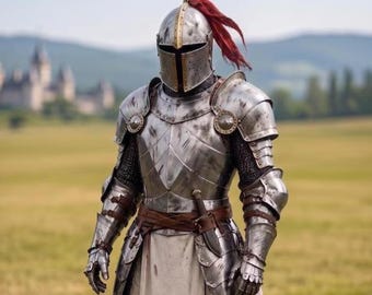 Templar Knight Armor Set Medieval Crusader Full Body Steel Armor Suit LARP Cosplay Costume