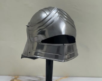 Casco de caballero medieval, casco de armadura de acero, disfraz de cruzado para LARP y cosplay.