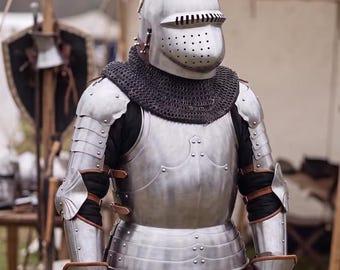 Buhurt Knight Armor With Hounskull Helmet Medieval Steel Armor Suit LARP & Reenactment Costume