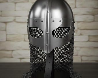 Viking Nasal Helmet with Chainmail Aventail Medieval Warrior Armor LARP & Cosplay Helmet