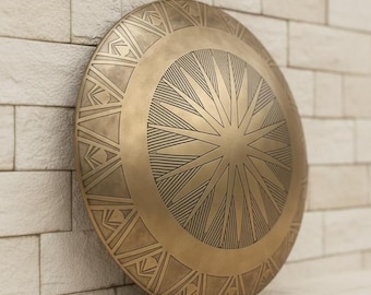 Handmade Viking Medieval Brass Antique Engraved Sunburst Shield for Warrior Wall Decor, Gift,
