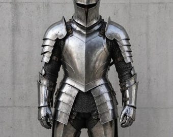 Armadura completa de caballero medieval, hecha a mano en acero, para cosplay, LARP y exhibición. Disfraz para Halloween.