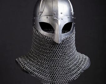 中世の着用可能なバイキング騎士用ヘルメット（鎖かたびら付き）大人用、コスプレ、LARP、再現、ギフト