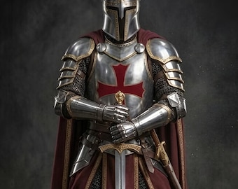 Medieval Knight Templar Crusader Heavy Steel Armor LARP Cosplay Reenactment Wearable Custom & Decor