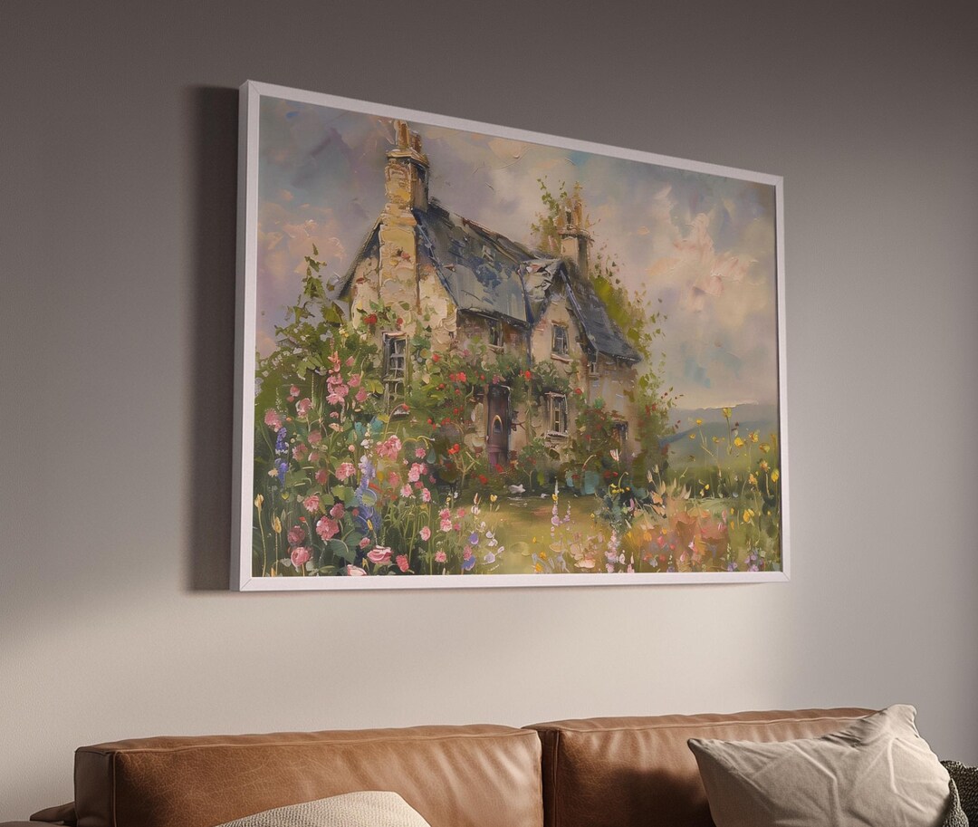 English Cottage Garden Floral Print | Vintage Countryside Painting ...