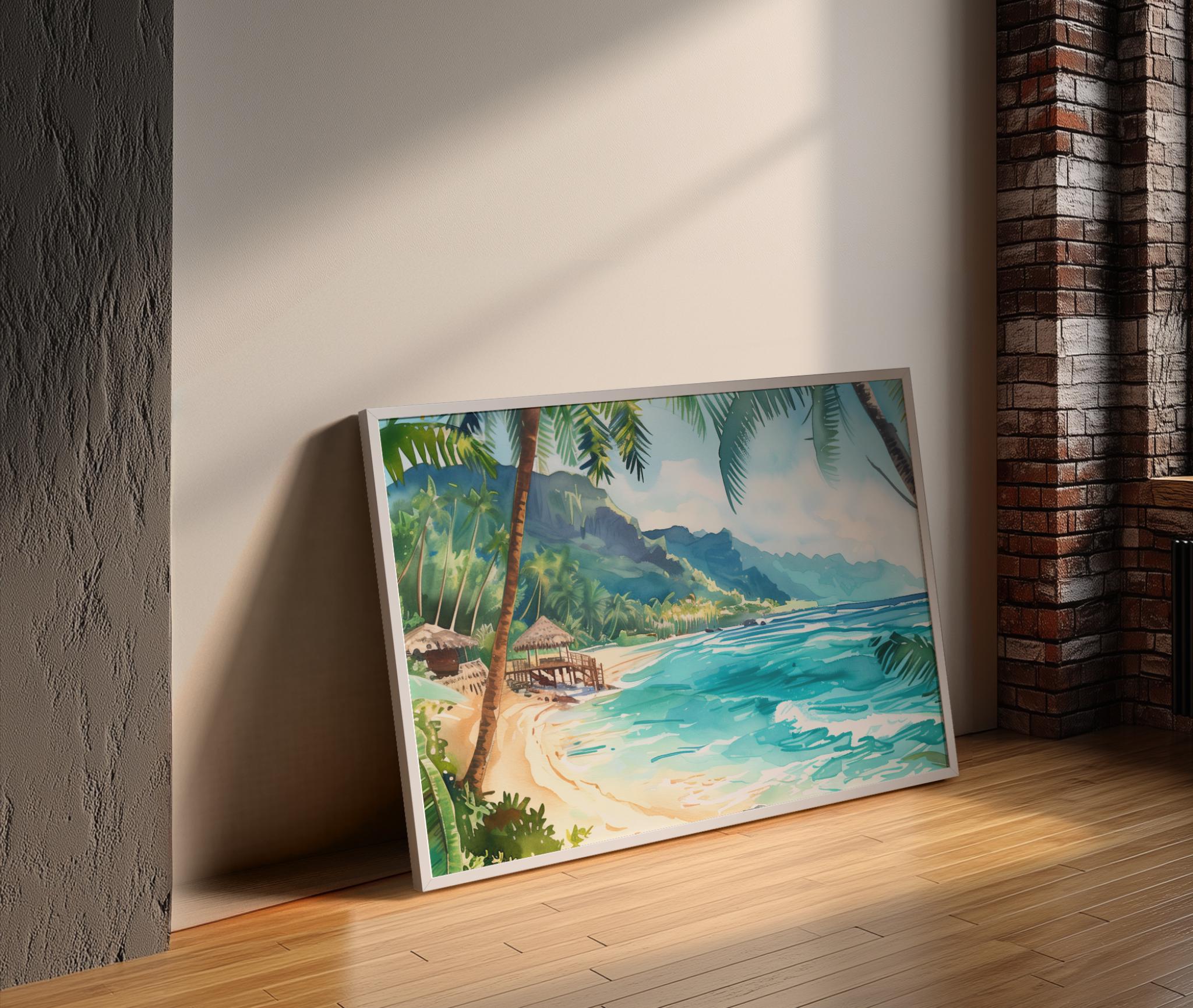 Tropical Palm Tree Wall Art Print | Watercolor Beach Cove Painting ...