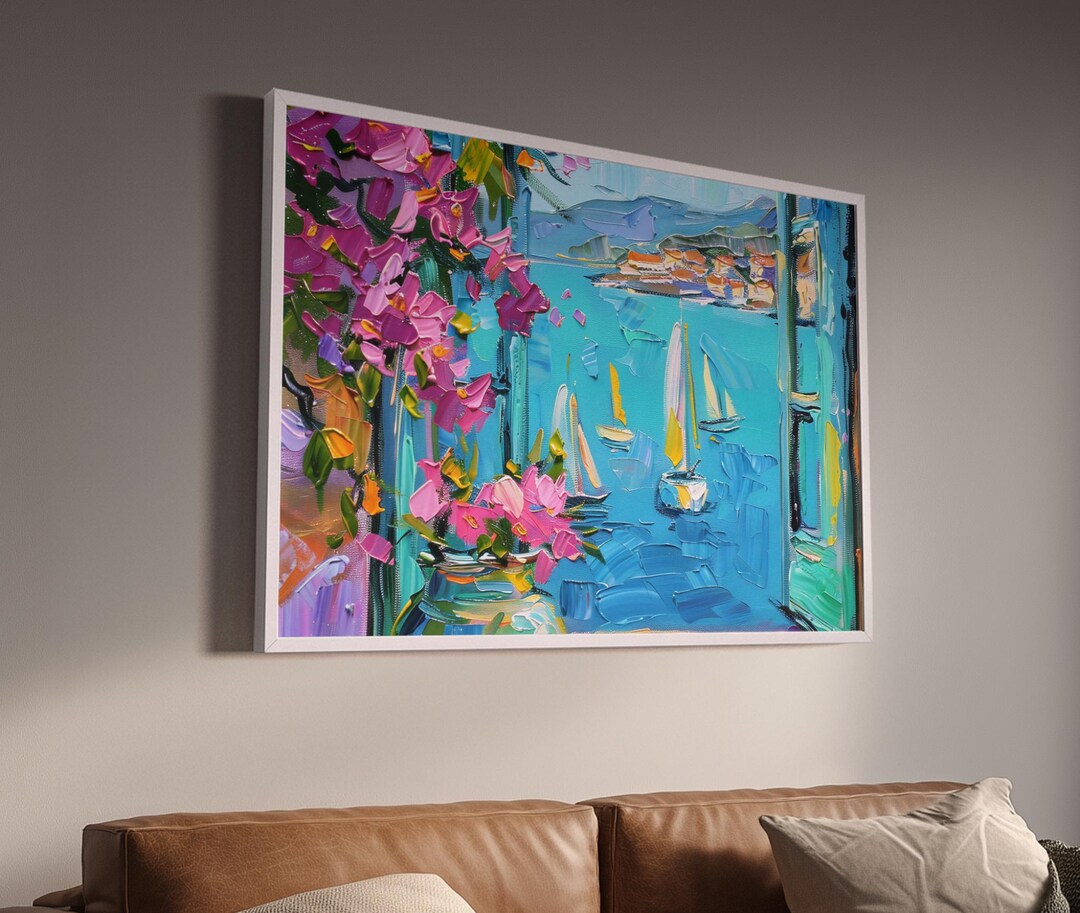 Mediterranean Seaside Window Art Print | Sailboat Coastal View ...