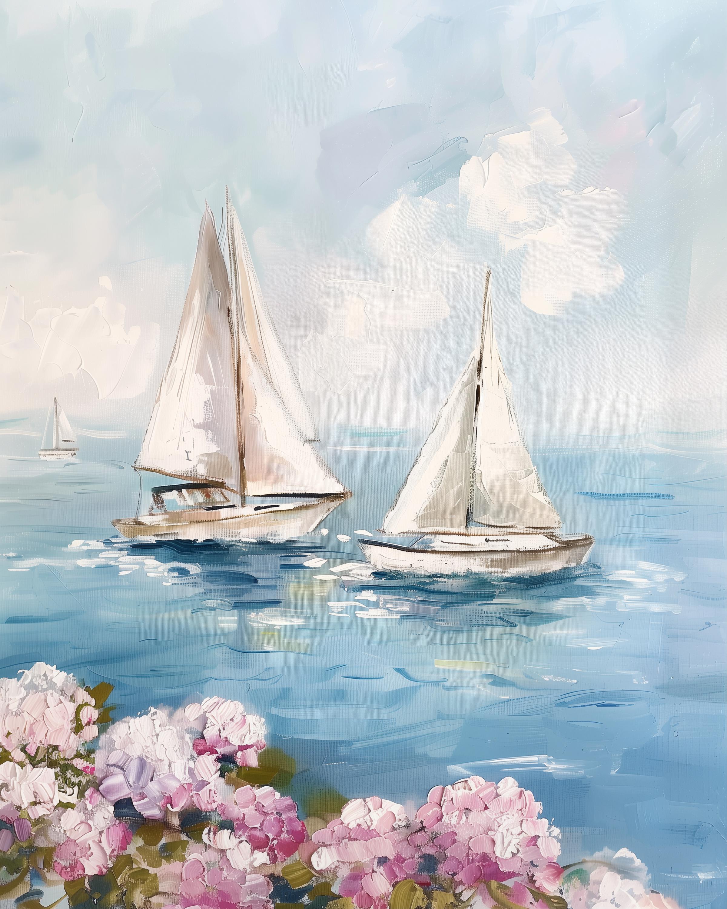 Coastal Sailboats Painting | Soft Blue Seascape | Sailboat Wall Art ...