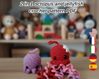Crochet Octopus and Jellyfish Pattern, Amigurumi Keychain Tutorial (PDF Pattern)