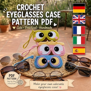Modèle d'étui à lunettes au crochet | Porte-lunettes animal Kawaii | Pochette pour lunettes de soleil faite main PDF | Joli couvre-lunettes de protection | Cadeau pour elle