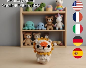 Portachiavi a forma di leone all'uncinetto, peluche amigurumi fatto a mano, bomboniera a tema Re Leone
